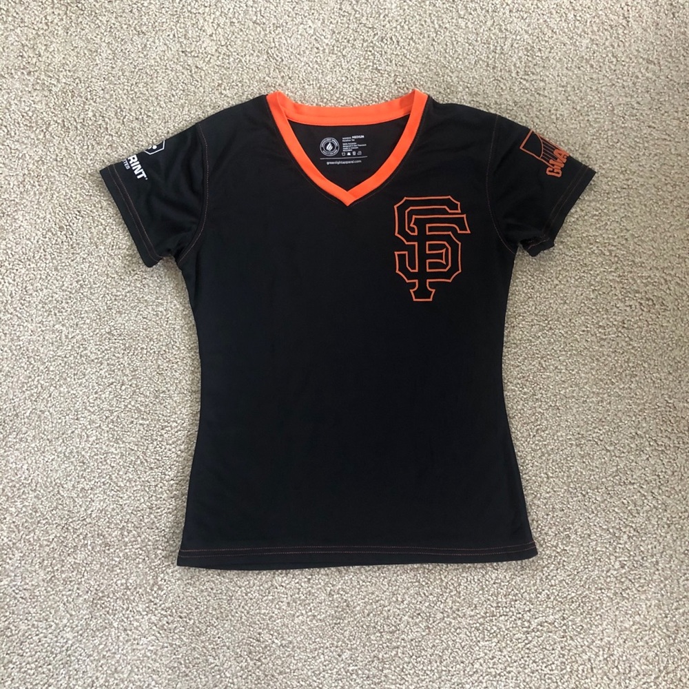 San Francisco Giants Orange Black Mesh V-Neck Jersey Top Size M NWOT